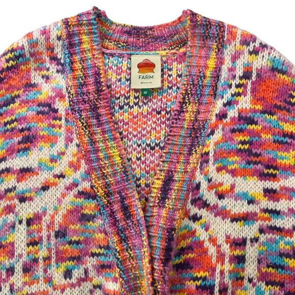 Farm Rio Wild Heart Duster Belted Cardigan Sweater Rainbow Size X-Small - Picture 7 of 13